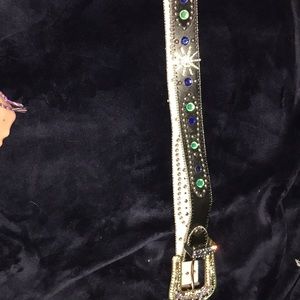 Black belt with blue and green crystals